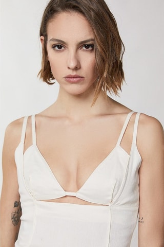 Linnen Nauwaansluitende Jurk - Wit