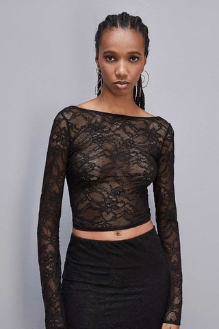 Crop top en dentelle - Noir