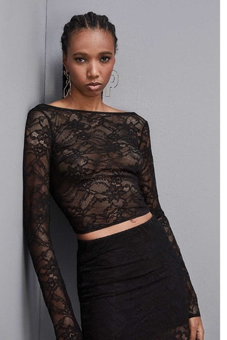 Crop top en dentelle - Noir