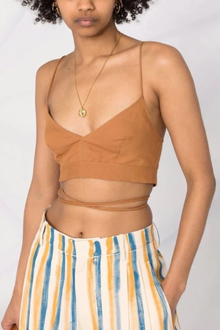 Crop top de lino - Marrón
