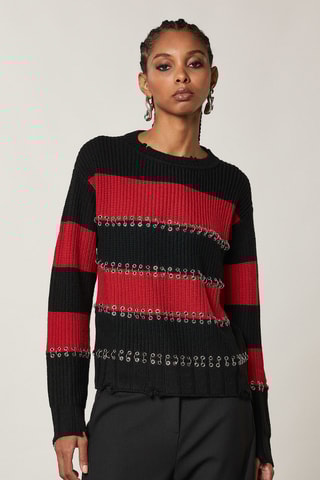 Pull en laine - Noir et rouge
