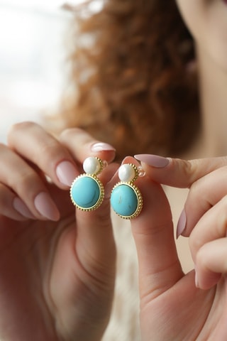 Oorbellen Turkooizen en Cultivéparels