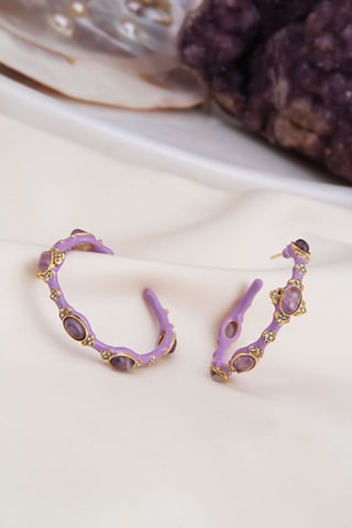 Halve Creolen - Doublé Geelgoud, Amethist en Zirkonia's