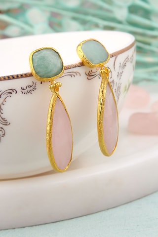 Oorbellen Amazonieten en Kwarts