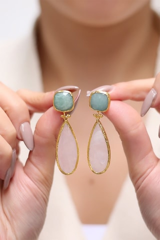 Oorbellen Amazonieten en Kwarts