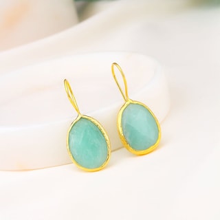 Oorbellen - Messing Doublé Goud en Aquamarijn