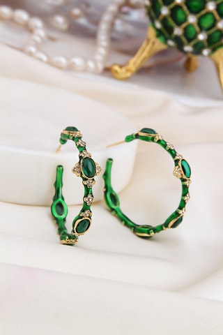 Halve Creolen - Doublé Geelgoud, Malachieten en Zirkonia’s