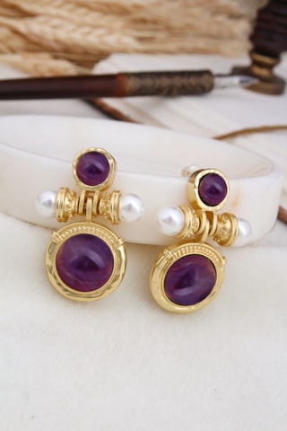 Oorbellen - Doublé Geelgoud en Amethisten