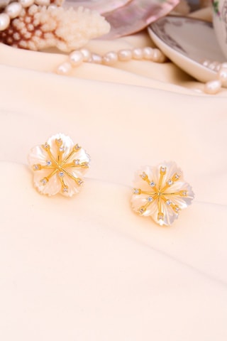 Oorbellen - doublé geelgoud en parelmoer