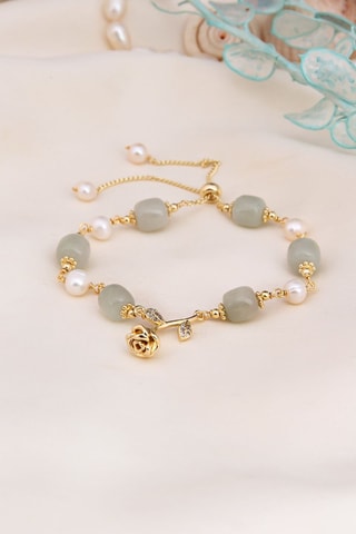 Armband - Doublé Geelgoud, Jadestenen en Cultivéparels