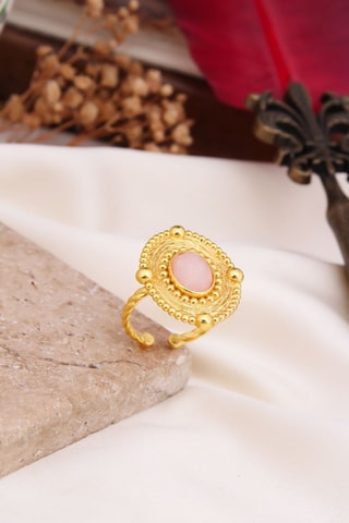 Ring - Doublé Geelgoud en Rozenkwarts