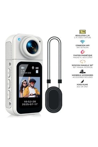 Body cam Eko - Modello Magnetix - Bianco - 2,7 K - Wi-Fi - 180°