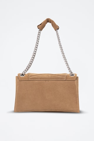 Mala de ombro em couro de vitelo nobuck - Bege