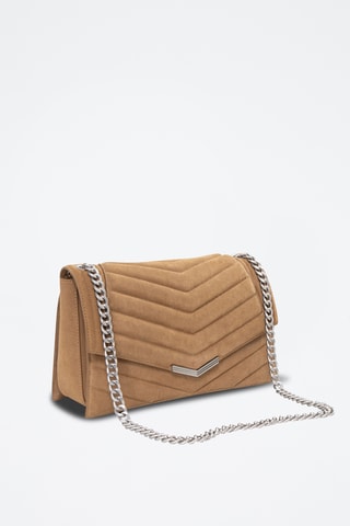 Mala de ombro em couro de vitelo nobuck - Bege