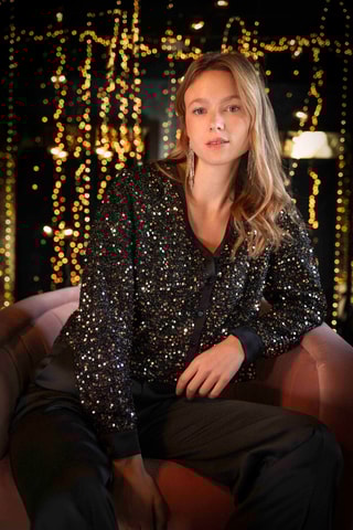 Casaco de malha de lantejoulas - Preto