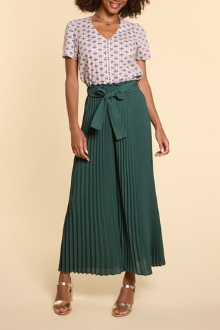 Calças largas de cintura alta - Verde