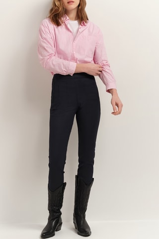 Calças de corte cigarro 7/8 de cintura alta - Azul-marinho