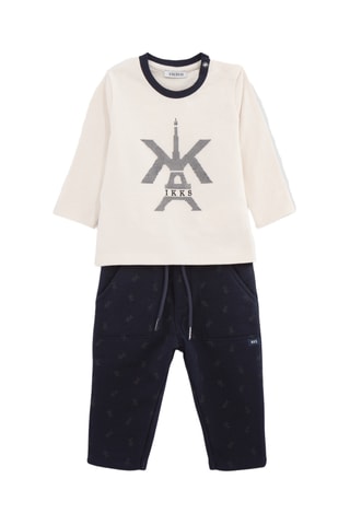 T-shirt e calças - Azul-marinho e cru