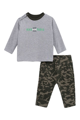 T-shirt reversível e calças - Caqui e cinzento-claro mesclado