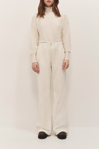 Calças em veludo de cintura alta - Marfim - One Step