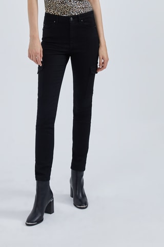 Calças de ganga cargo - Preto