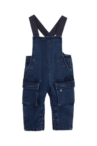 T-shirt e jardineiras de ganga - Branco e azul-marinho