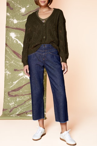 Calças de ganga direitas 7/8 de cintura alta - Azul-marinho