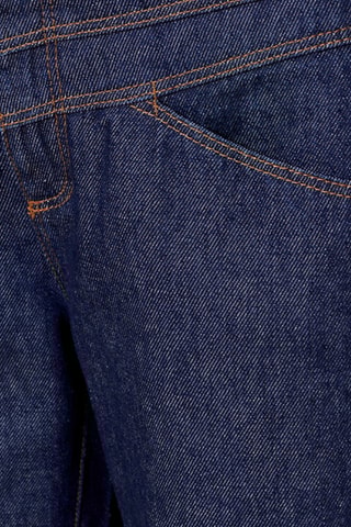 Calças de ganga direitas 7/8 de cintura alta - Azul-marinho