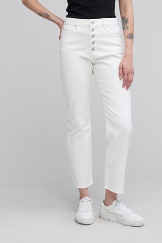 Calças de ganga direitas de cintura alta - Marfim