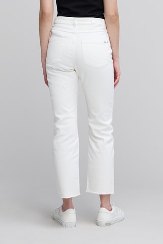 Calças de ganga direitas de cintura alta - Marfim