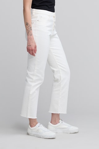 Calças de ganga direitas de cintura alta - Marfim