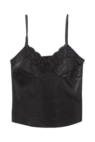 Top em couro de cordeiro - Preto