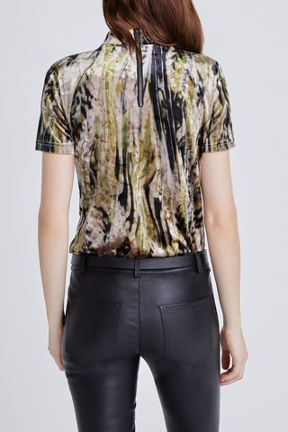 Top em veludo - Verde e bege