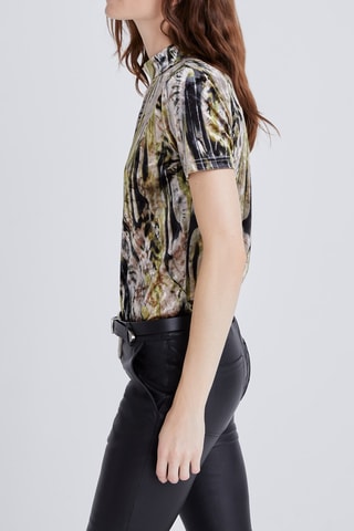 Top em veludo - Verde e bege