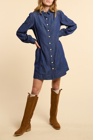 Vestido-camisa de ganga - Azul-escuro