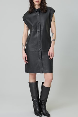 Vestido-camisa em couro de cordeiro - Preto