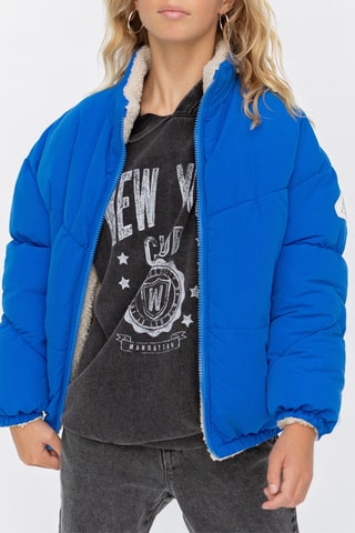 Blusão acolchoado reversível - Azul-elétrico e cru - IKKS Júnior