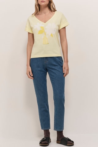 T-shirt em algodão biológico - Amarelo e branco