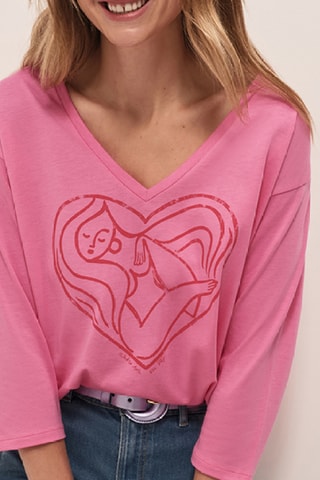 T-shirt em algodão biológico - Fúcsia e vermelho