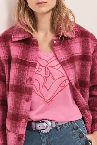 T-shirt em algodão biológico - Fúcsia e vermelho