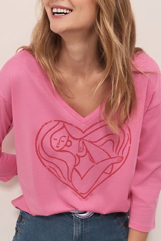 T-shirt em algodão biológico - Fúcsia e vermelho