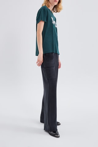 T-shirt loose em algodão biológico - Verde-escuro - IKKS