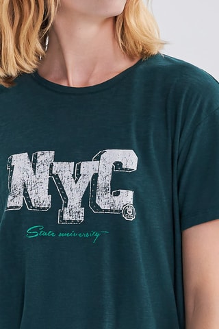 T-shirt loose em algodão biológico - Verde-escuro - IKKS