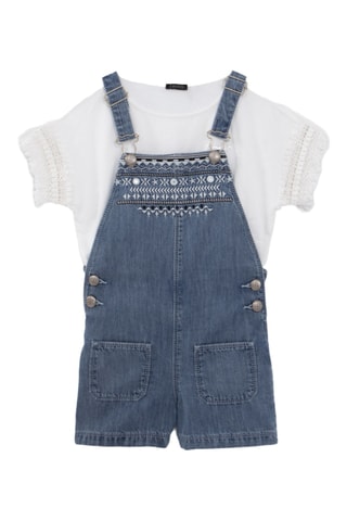 Jardineiras de ganga e t-shirt - Azul e branco - IKKS Júnior