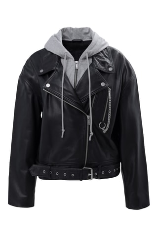 Casaco em couro com capuz - Preto - IKKS 