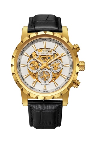 Reloj automático de piel - Negro y dorado