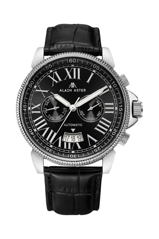 Reloj automático de piel - Negro y plateado