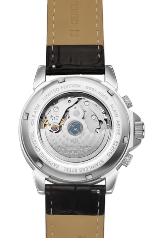 Reloj automático de piel - Negro y plateado