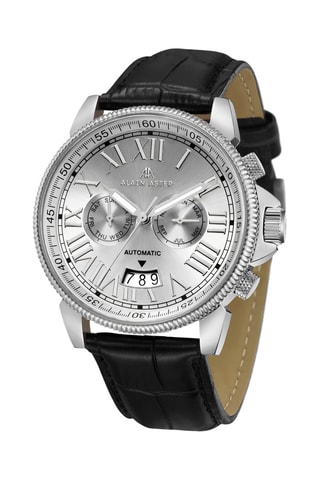 Reloj automático de piel - Negro y plateado