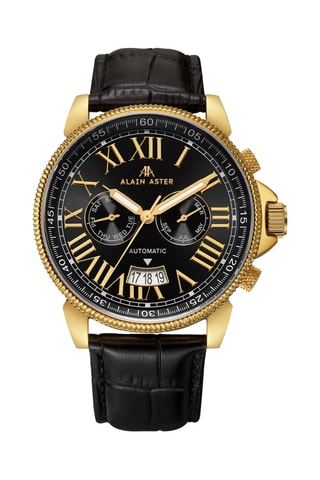 Reloj automático de piel - Negro y dorado